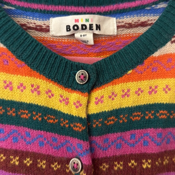 Mini Boden Fair Isle Cardigan | Rainbow Multi Stripe | 8-9Y | EUC - Picture 4 of 10